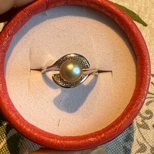 925 Sterling Silver cultured gray pearl ring